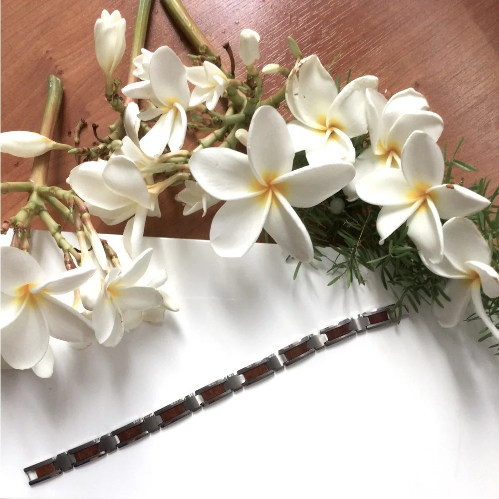 KOA WOOD Inlaid Tungsten Bracelet.10MM, Length : 9 inches